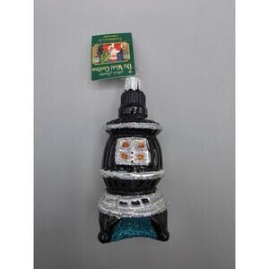 Old World Wood Burning Potbelly Stove Glass Christmas Ornament Cabin Theme